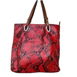 Galaday Red & Black Leather Snake Print Bag w/ Contrasting Tan Shoulder Straps